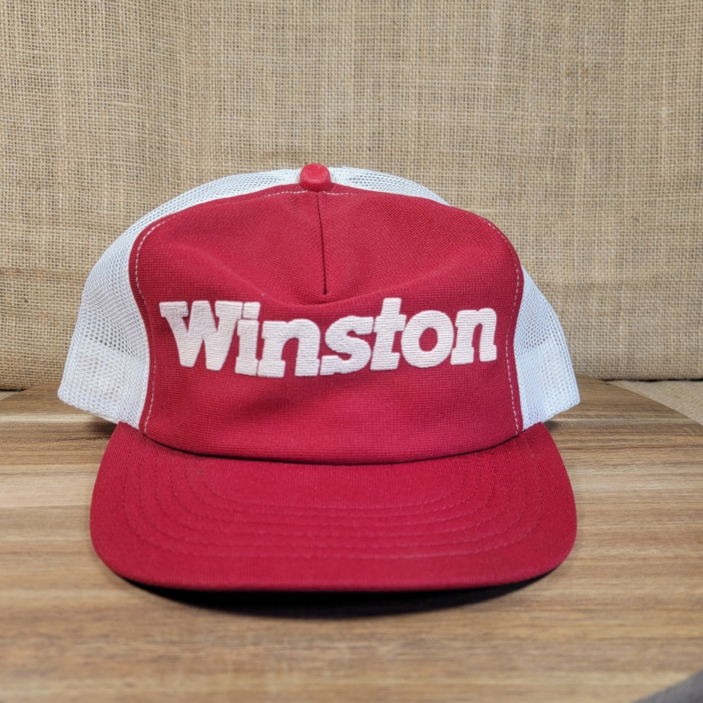 Vintage Winston Cigarettes Trucker Hat Red White Mesh Snapback USA Tobacco Cap